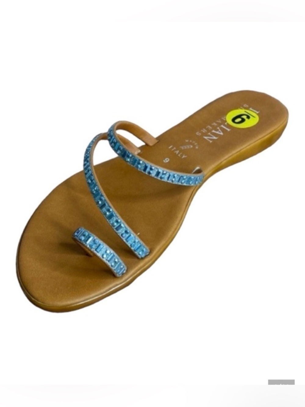 Italian Made Slip On Glitter Flat Ring Toed Strappy Sandals Size 9 Narrow.